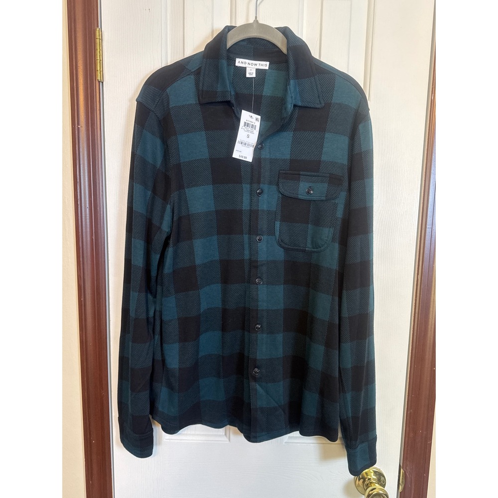 AND NOW THIS Flannel Shirt Jacket Button‎ Up Hunter Green Plaid Mens Size S